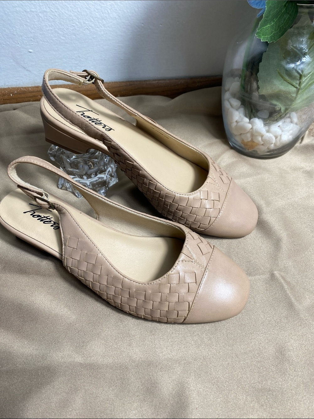 Trotters Beige Woven Slingback Flats